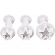 CC Cookie cutters with stamp, white, star, Dia. 2,1+2,3+2,6 cm, 3 pc/ 1 pack - #589354
